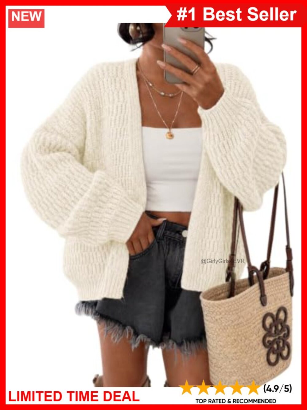 Chunky Knit Open Front Cardigan Sweater Long Sleeve Loose Fit